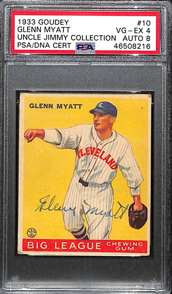 1933 Goudey Glenn Myatt #10 PSA 4 (Autograph Grade 8).  Pop 1 - Highest Grade Example and Only 4 PSA/DNA Exist! (d. 1969)
