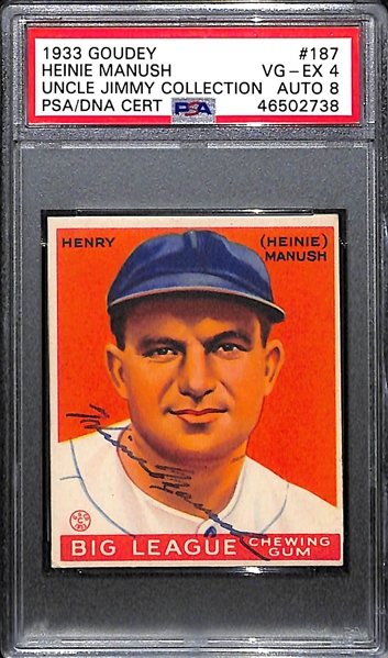 1933 Goudey Heinie Manush #187 PSA 4 (Autograph Grade 8) - Only 1 of 7 PSA Examples is Graded Higher! d. 1971