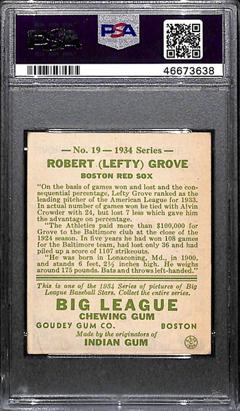 1934 Goudey Lefty Grove (HOF) #19 PSA 3 (Autograph Grade 8) - Only 1 of 4 PSA Examples Higher! d. 1975