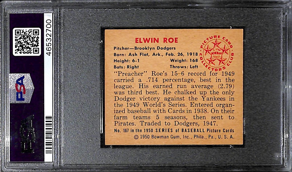 1950 Bowman Elwin Roe #167 PSA 7
