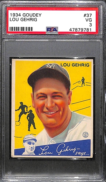 1934 Goudey Lou Gehrig #37 Graded PSA 3 VG