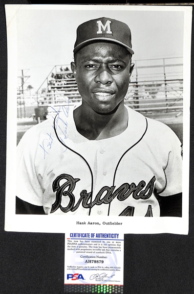 Hank Aaron Signed Vintage Milwaukee Braves 8x10 Photo - PSA/DNA COA (w. Best Wishes Inscription)