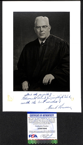 Earl Warren (d. 1974) Warren Commission Lead & 14th Chief Justice of US - Signed 7x10 Photo - PSA/DNA COA
