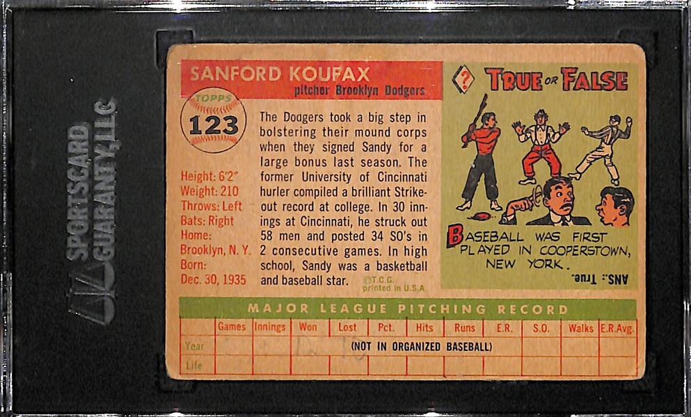 1955 Topps #123 Sandy Koufax Rookie Graded SGC 1.5