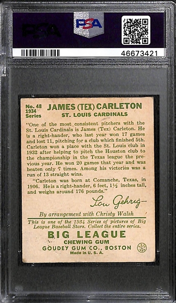 1934 Goudey Tex Carleton #48 PSA 4 (Autograph Grade 8) - Only 7 PSA/DNA Exist w. Only 2 Graded Higher! (d. 1977)