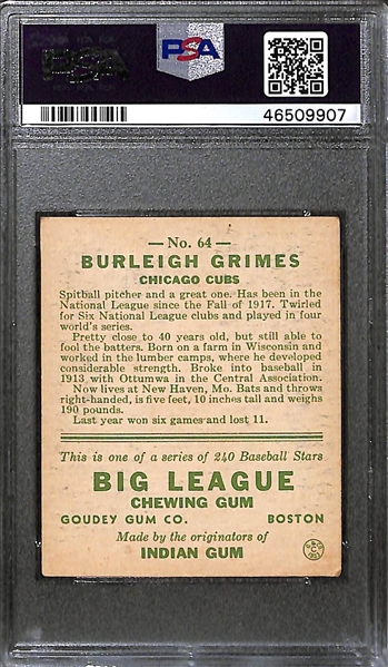 1933 Goudey Burleigh Grimes #64 PSA 5 (Autograph Grade 9) - Pop 1 - Highest Grade of Only 20 PSA Examples - (d.1985) 