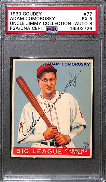 1933 Goudey Adam Comorosky #77 PSA 5 (Autograph Grade 8) - Pop 1 - Highest Grade of Only 8 PSA Examples - (d. 1951)