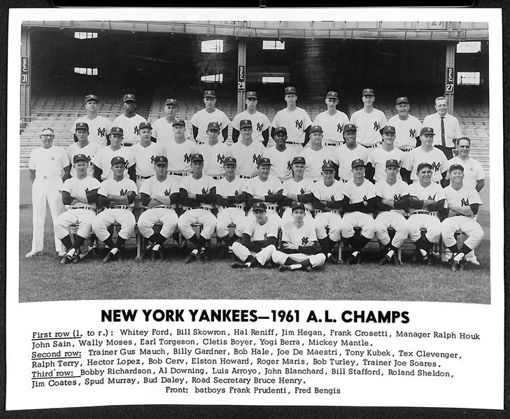 1961 8x10 Press Photo - Yankees 1961 AL Champs From NY Daily Mirror (For Newspaper Before the World Series)