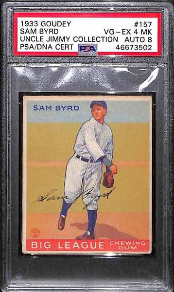 1933 Goudey Sam Byrd #157 PSA 4 MK (Autograph Grade 8)  - Only 7 PSA/DNA Exist w. Only 2 Graded Higher! (d. 1981)