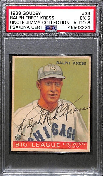 1933 Goudey Ralph Red Kress #33 PSA 5 (Autograph Grade 5) - Pop 1 - Highest Grade of Only 4 PSA Examples - (d. 1962)