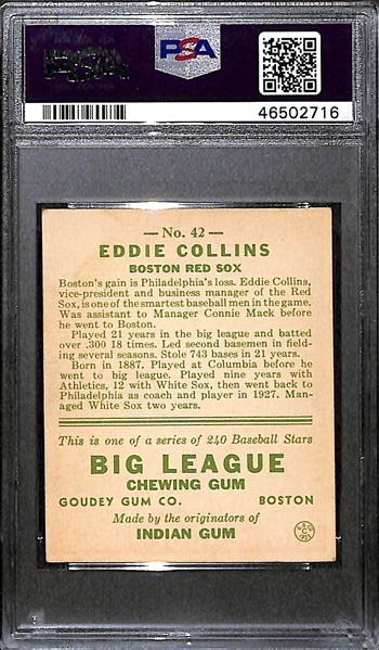 1933 Goudey Eddie Collins #42 PSA 2.5 (Autograph Grade 8) - Only 6 PSA/DNA Exist w. Only 1 Graded Higher! (d. 1951)