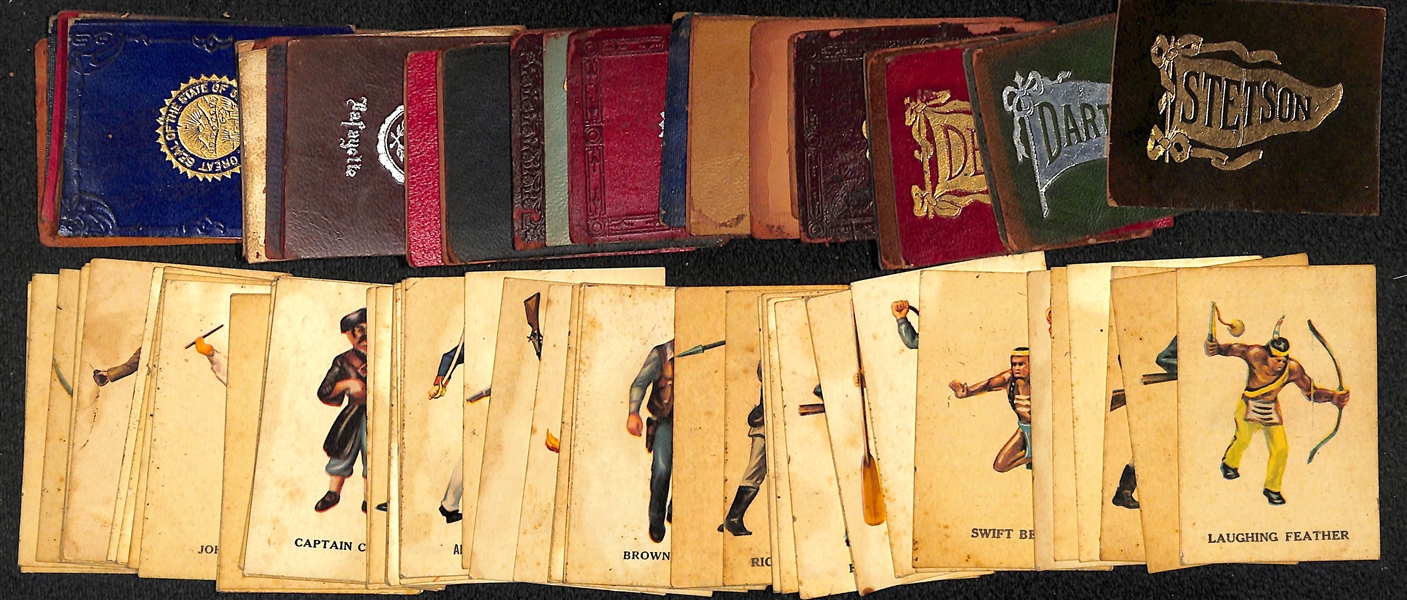 Lot of 35 Assorted 1912 L21 American Tobacco Leather College Pennants Cards & 45 - Assorted 1950s Marx Figures Cards
