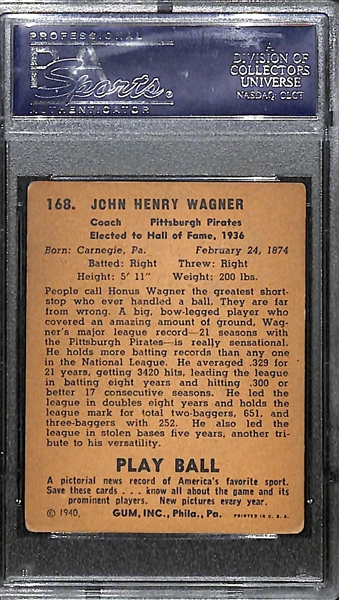 1940 Play Ball Honus Wagner #168 Graded PSA 3.5