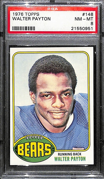 Pack Fresh 1976 Topps Walter Payton #148 Rookie Card Graded PSA 8 w. Amazing Eye Appeal