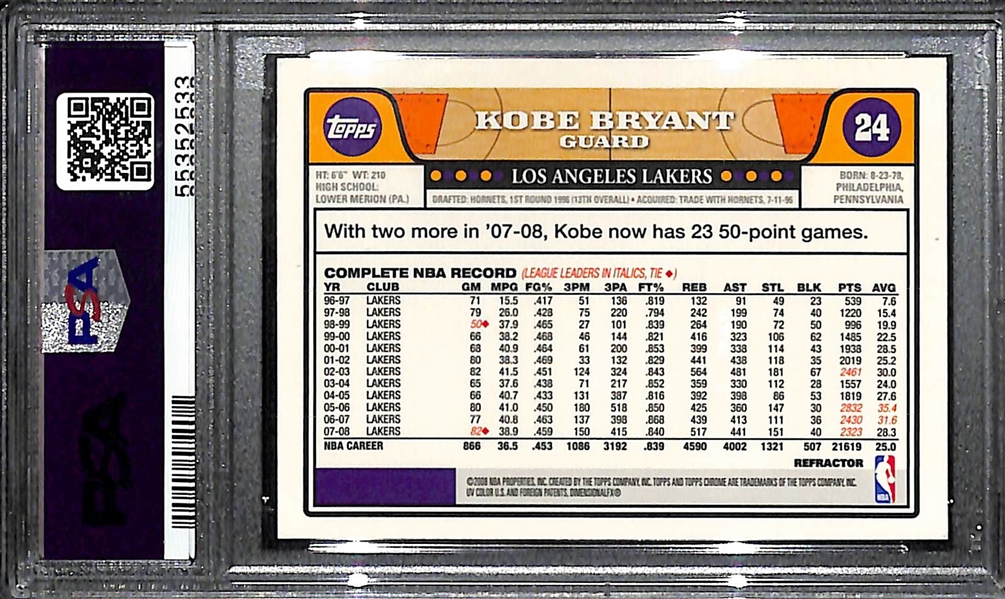 HOT CARD! 2008 Topps Chrome Refractor Kobe Bryant #24 w/ Lebron James Graded PSA 10 Gem Mint!
