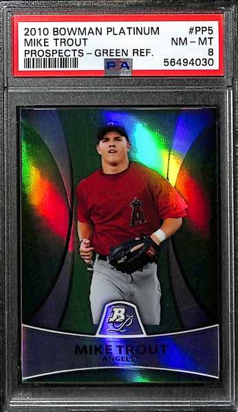 2010 Topps Platinum Mike Trout Rookie Card Green Refractor #ed/499 Graded PSA 8