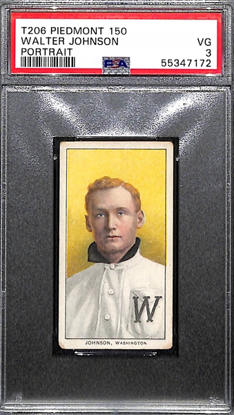 1909-11 T206 Walter Johnson (HOF) Portrait Tobacco Card Graded PSA 3 (Piedmont 150, Factory No. 25)