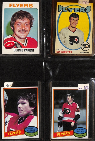 2 Hockey Binders - (1) w. Mostly 1970s Cards (1976 Partial Set w. Trottier RC) and (1) Philadelphia Flyers Collection (70+ Cards, 10 Autographs, +)