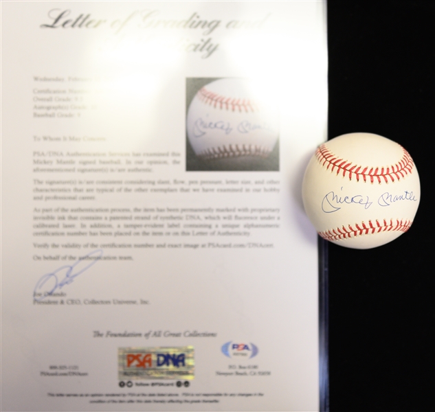 HIGH QUALITY Mickey Mantle Single Signed OAL Rawlings Baseball PSA/DNA Grade 9.5 (Auto Grade 10, Baseball Grade 9)