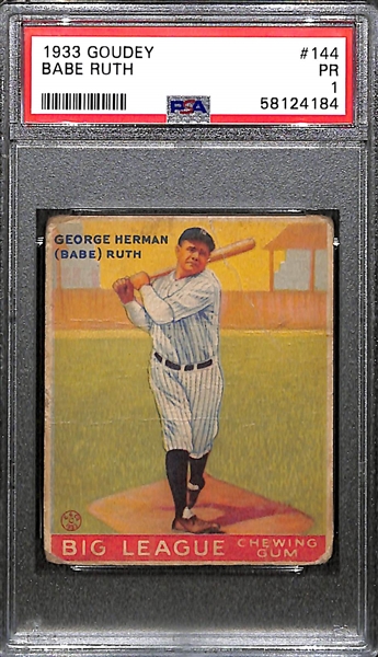 1933 Goudey Babe Ruth #144 Graded PSA 1