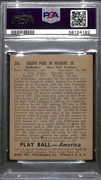 1939 Play Ball Joe DiMaggio #26 Graded PSA 2