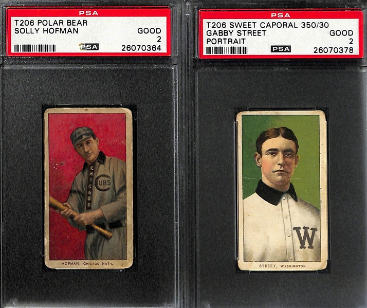 Lot of (6) 1909 T206 PSA Graded Baseball Cards (All PSA 2) w. Gabby Street