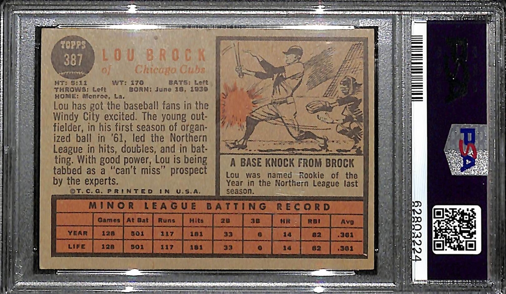 1962 Topps Lou Brock Rookie Star Card #387 Graded PSA 4.5
