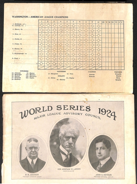 Original 1924 World Series Score Card - Washington Version