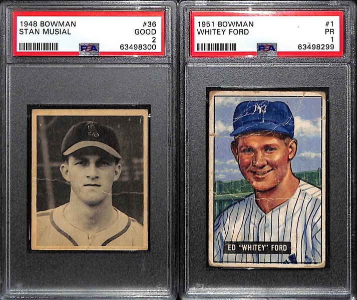 Bowman Rookie Lot - 1948 Stan Musial #36 (PSA 2) & 1951 Whitey Ford #1 (PSA 1)