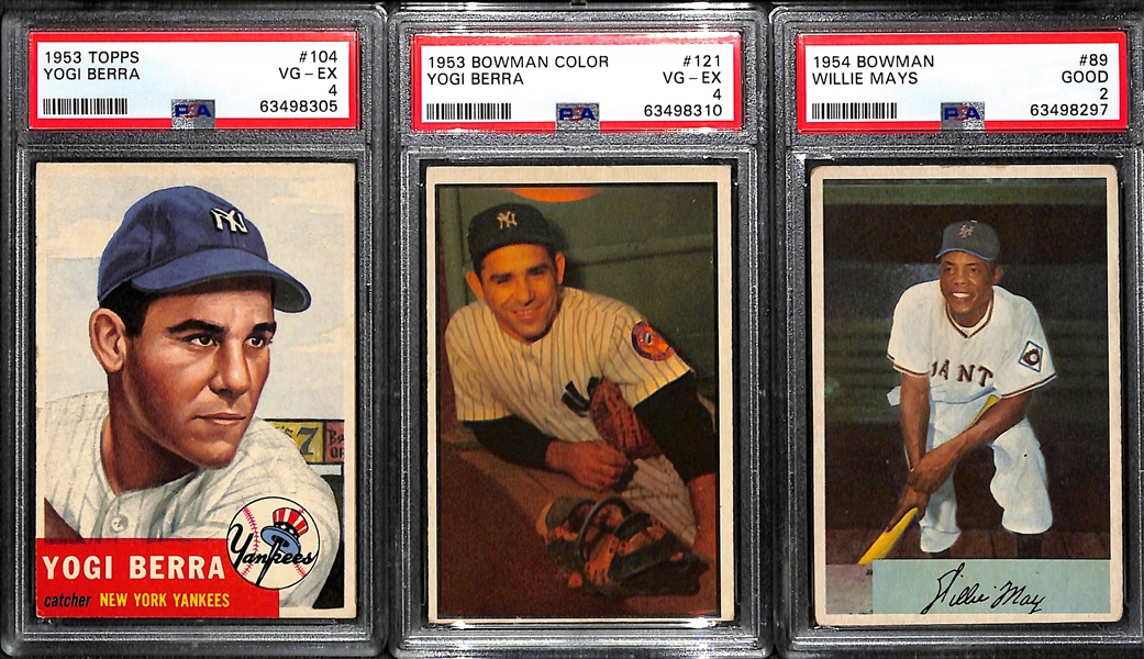 Graded Card Lot (3) - 1953 Topps Berra (PSA 4), 1953 Bowman Berra (PSA 4), 1954 Bowman Mays (PSA 2)