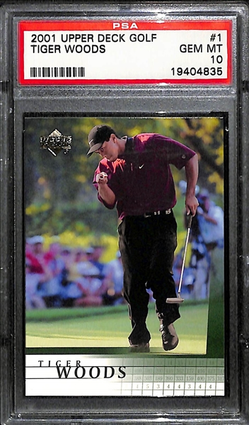 Lot of (2) 2001 Upper Deck Golf Tiger Woods - One Graded PSA Gem Mint 10