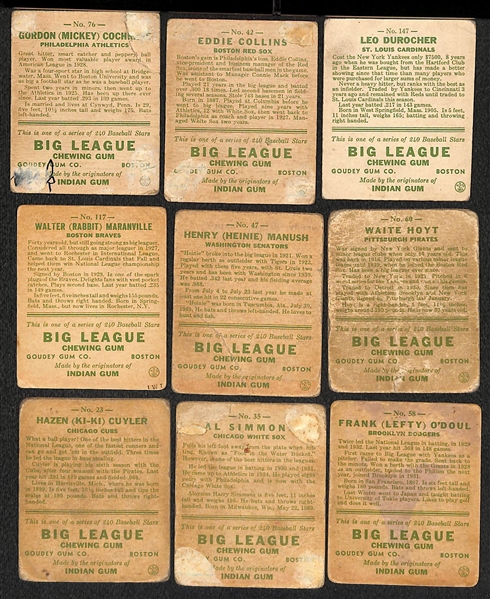  Lot of (29) 1933 Goudey Baseball Cards w. Mickey Cochrane
