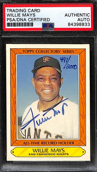 Hank Aaron & Willie Mays Signed Baseball Cards (Both PSA Slabbed Authentic)