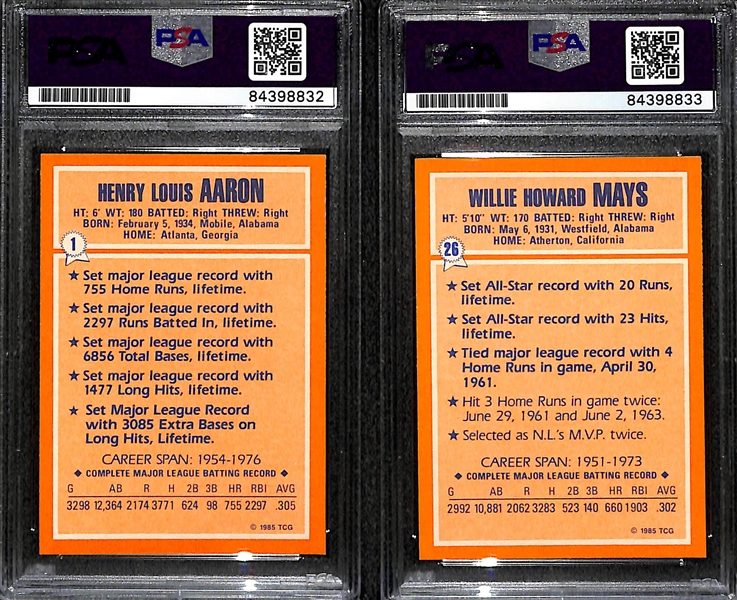 Hank Aaron & Willie Mays Signed Baseball Cards (Both PSA Slabbed Authentic)