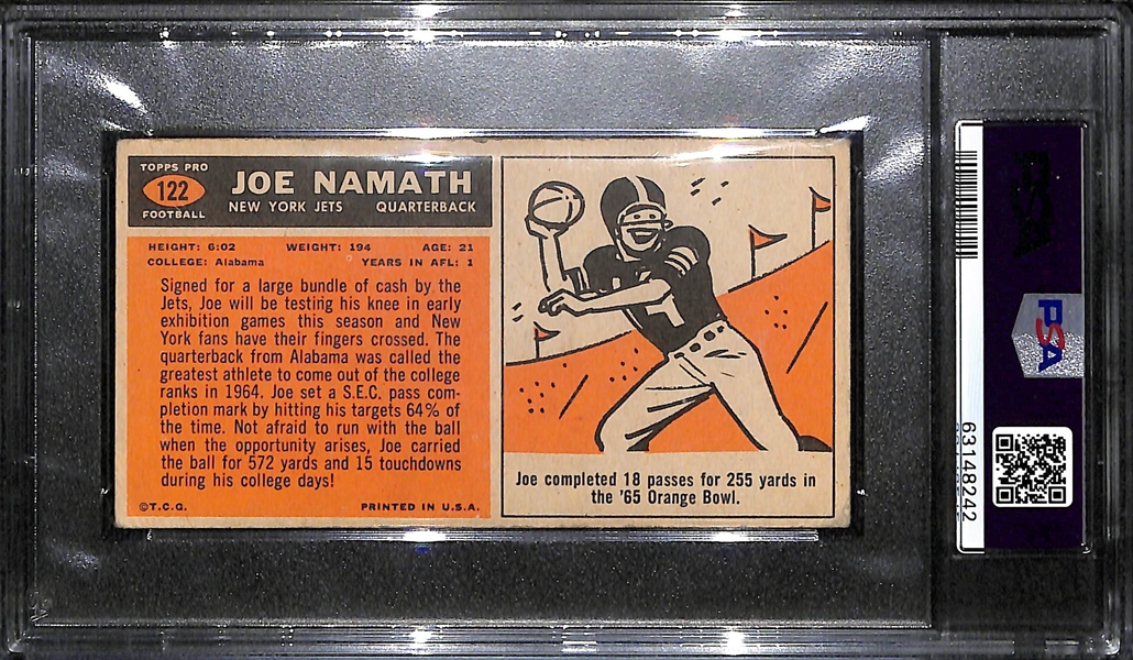 1965 Topps Joe Namath Rookie Card #122 Graded PSA 1.5 (Great Eye Appeal - Looks Better Than the Grade!)