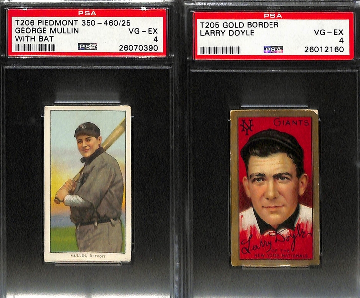 Lot of (5) 1909 T206 & 1911 T205 PSA Graded Baseball Cards (All PSA 3.5 or Higher) w. George Mullin