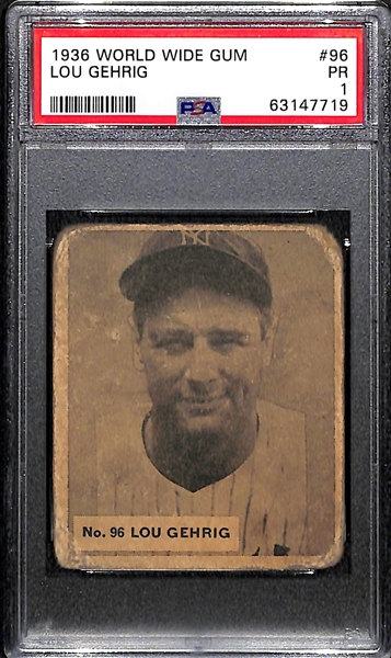 Rarely Seen 1936 World Wide Gum Canadian Goudey Lou Gehrig #96 Graded PSA 1 (Only 23 Ever Graded By PSA)