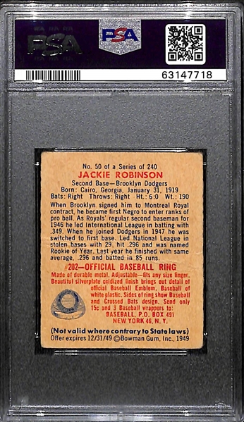 1949 Bowman Jackie Robinson #50 Rookie Card Graded PSA 1.5 - Great Eye Appeal - Iconic Card!