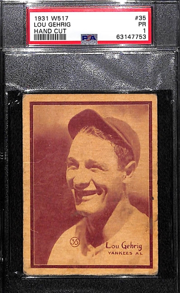 1931 W517 Lou Gehrig Portrait Card #35 Graded PSA 1
