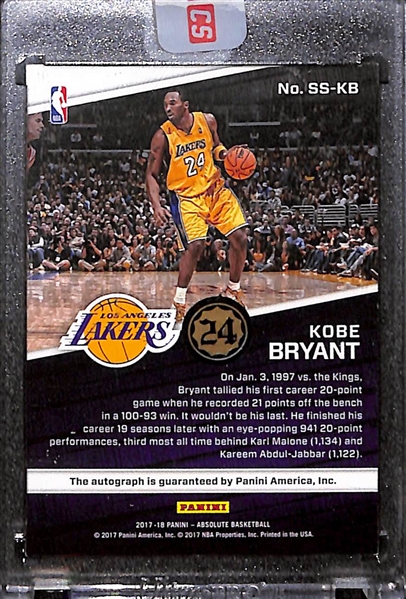 2017-18 Panini Absolute Memorabilia Kobe Bryant Signature Standouts Autograph Card #ed 1/15