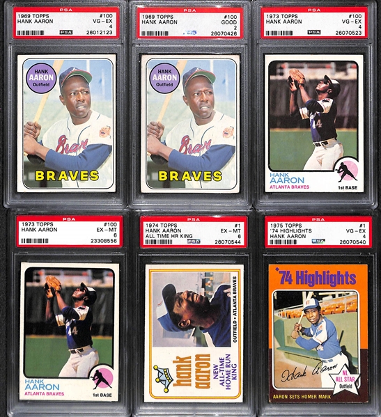 Lot of (6) 1960s and 70s PSA Graded Hank Aaron Cards 