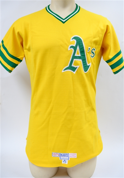 1979 Team-Issued and Used Rick Langford Oakland A's Jersey (Size 41 by McAuliffe Uniform Corp. w. Team-Repaired Nameplate)