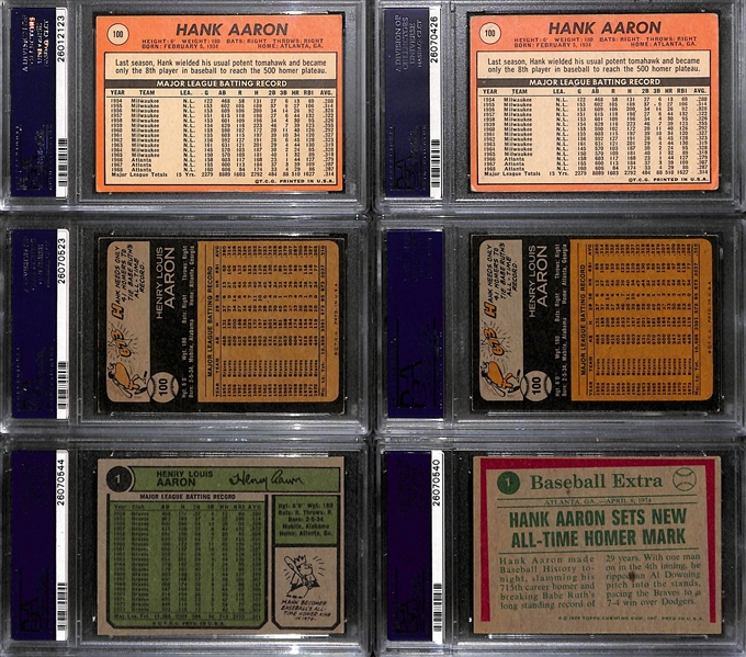 Lot of (6) 1960s and 70s PSA Graded Hank Aaron Cards 