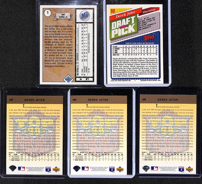 1989 Upper Deck Ken Griffey Jr. and (4) Derek Jeter Rookie Cards