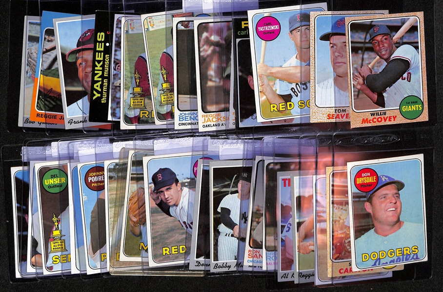 Lot of (30+) 1960s and 1970s Topps Baseball w. Munson Rookie, Bench, Yastrzemski, R. Jackson, McCovey, and More