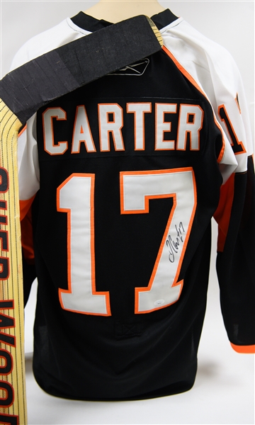 Philadelphia Flyers Memorabilia w. Ron Hextall Game Used Stick and Jeff Carter Autographed Jersey (JSA Certification)