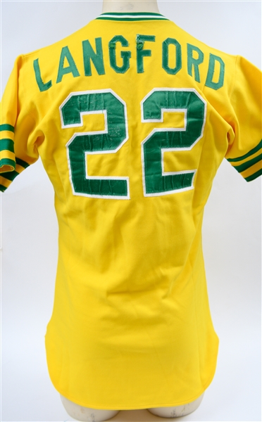 1979 Team-Issued and Used Rick Langford Oakland A's Jersey (Size 41 by McAuliffe Uniform Corp. w. Team-Repaired Nameplate)