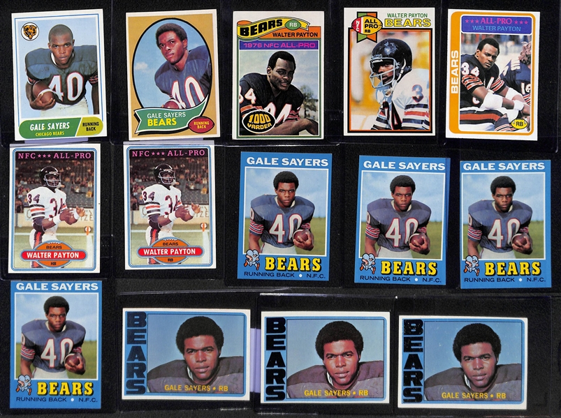 Lot of (20) 1960s-80s Walter Payton and Gale Sayers Chicago Bears Football Cards