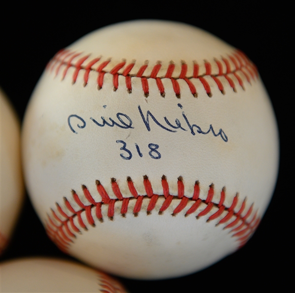 Lot of (5) Signed Baseballs - Catfish Hunter, Rick Ferrell, Phil Niekro, Tommy John, Hal Newhouser (JSA Auction LOA)