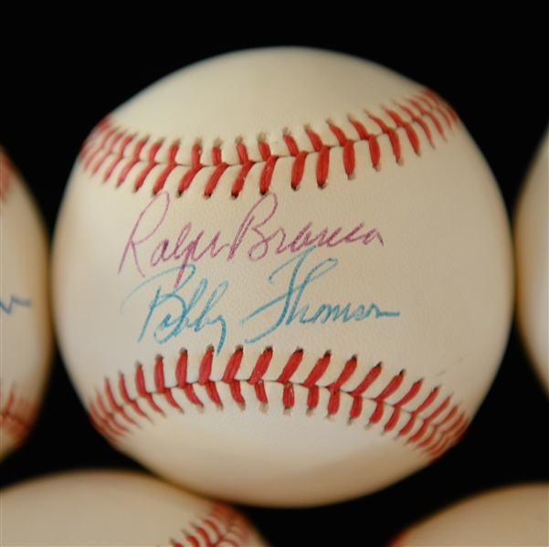 Lot of (5) Signed Baseballs -Duke Snider, Rocky Colavito, Booby Richardson, Ernie Banks (Faded), Branca/Thomson (JSA Auction LOA)